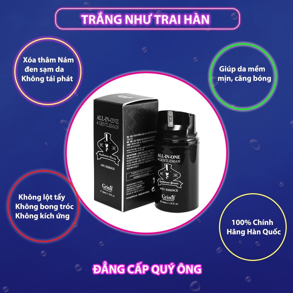 Kem dưỡng trắng da, chống lão hóa, dưỡng ẩm da, giảm thâm nám 4 trong 1 cho nam giới GRINIF All In One 4 Gentleman 50ml