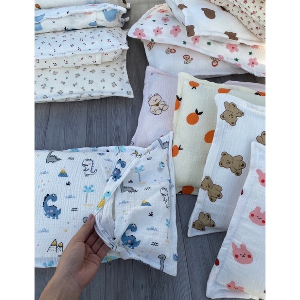 Gối em bé Xô muslin thấm hút bông lông vũ 54*34cm