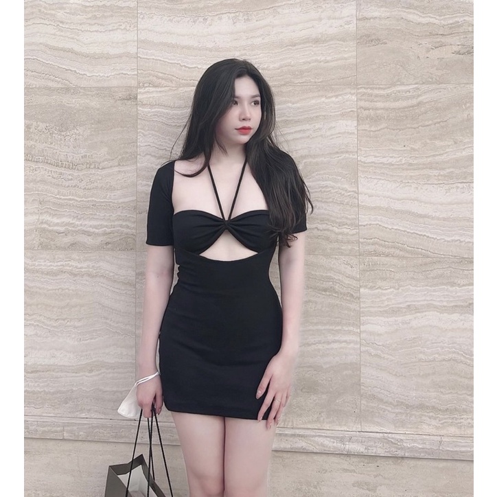 ĐẦM RÚT NGỰC CỘT DÂY YẾM CUT OUT ĐEN (TH)