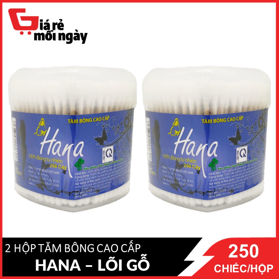 COMBO 2 Hộp Tăm bông Hana hộp hình trái tim - 250 c (lõi gỗ)