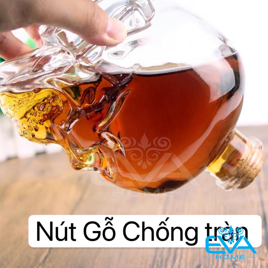 Bình Thuỷ Tinh Kiểu Dáng Đầu Lâu Nắp Nút Gỗ 350 Ml - Bình Đầu Lâu Nút Bần M969