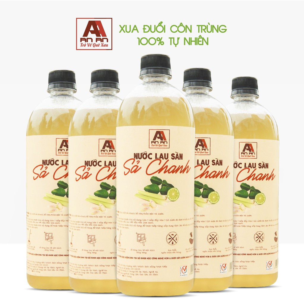 Combo 5 chai Nước Lau Sàn Sả Chanh, Nước Lau Sàn Thảo Mộc AN AN, an toàn Lau sàn nhà xua đuổi ruồi muỗi