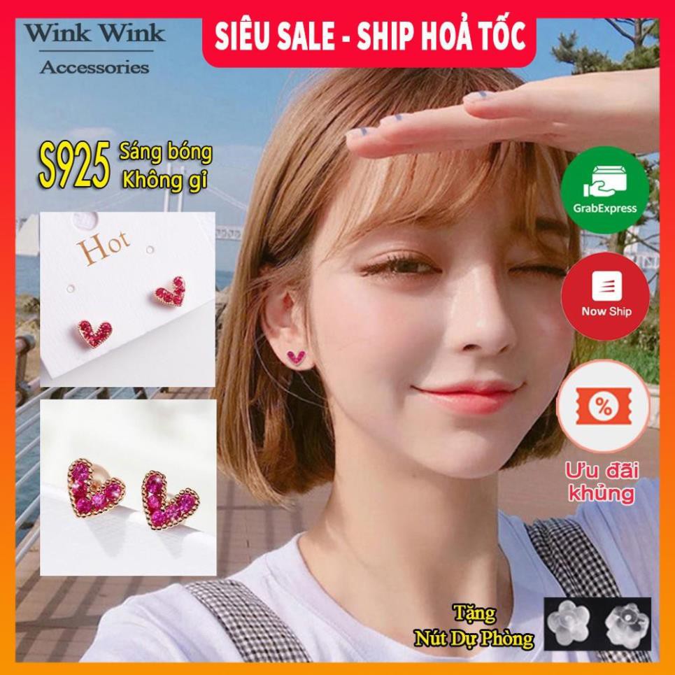 Có Video, Ảnh thật Bông tai bạc 925 đính đá hình trái tim| Khuyên tai nữ| Bông tai đẹp - Wink Accessories L1AS01