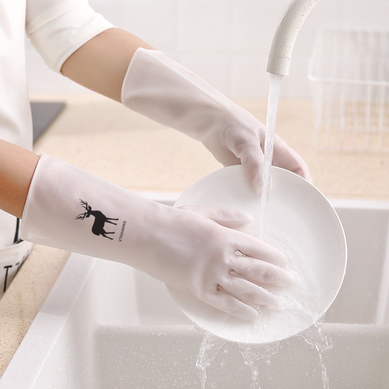 Găng tay rửa chén bát họa tiết hình hươu - Găng tay nhà bếp cao su non siêu dai - An toàn bảo vệ da tay