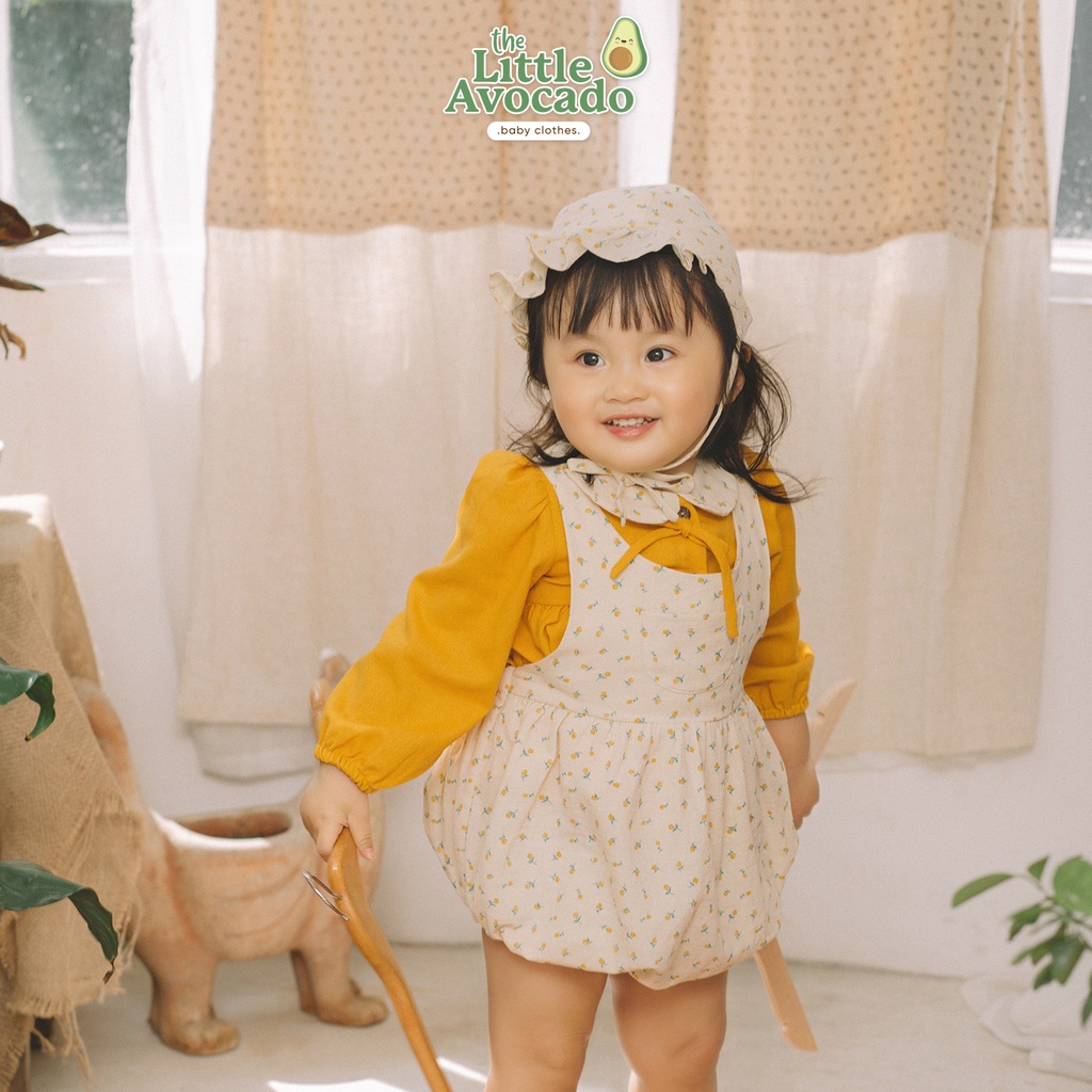 Set áo linen và yếm hoa nhí chất liệu thô đũi cho bé gái THE LITTLE AVOCADO xanh dương/vàng/cam