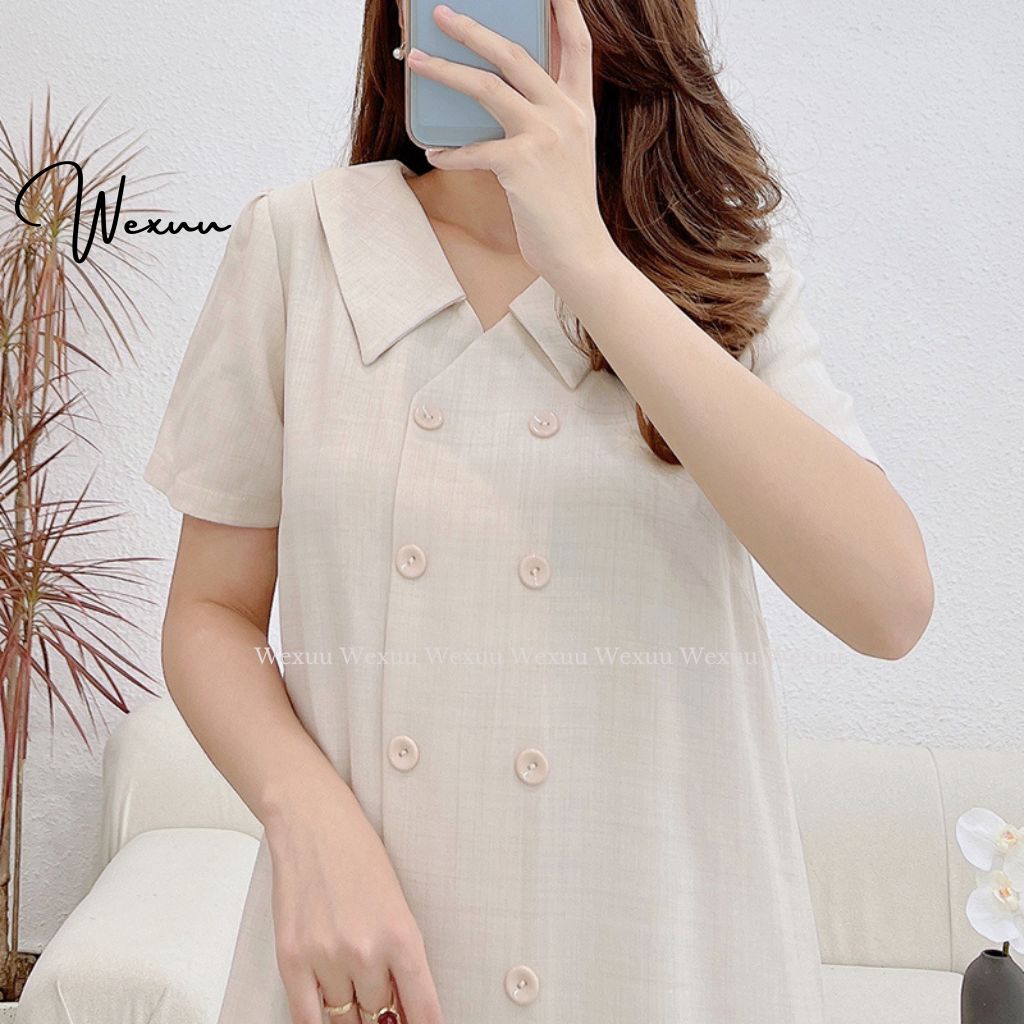 Váy babydoll tay ngắn Wexuu Design hàng thiết kế phối cúc dáng dài xòe nhẹ nhàng thanh lịch - V14