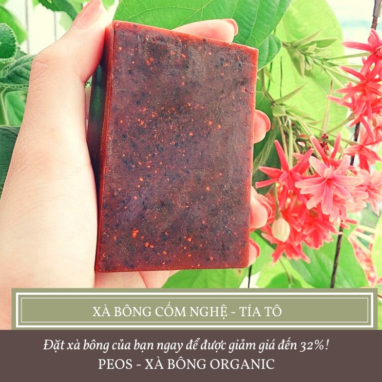 Xà Bông Organic Dưỡng Da Cốm Nghệ Tía Tô - PEOS (HSD: 6 tháng, Handmade) | BigBuy360 - bigbuy360.vn