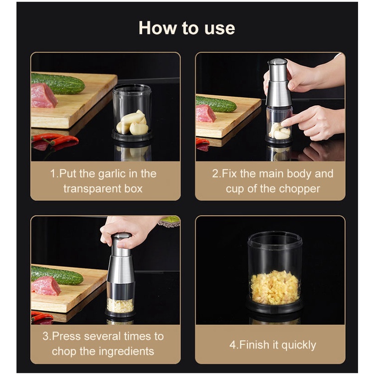 Dụng Cụ Cắt Nghiền Tỏi Rau Củ Bằng Thép Không Gỉ 304 Đa Năng