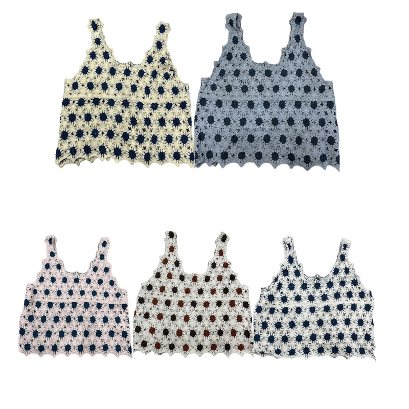 Áo Croptop Dệt Kim Thêu Họa Tiết Hoa Cúc Xinh Xắn Thời Trang Cho Nữ