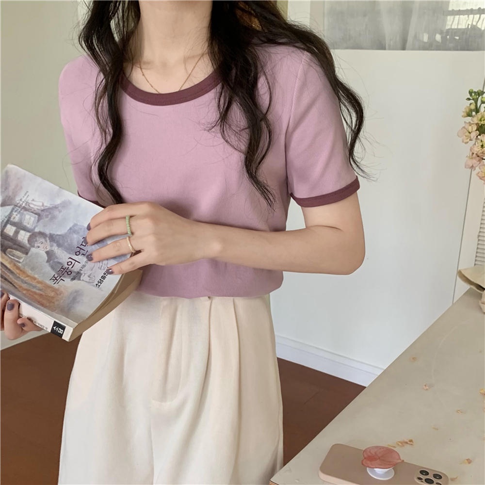 Áo Thun Ngắn Tay Cổ Tròn Màu Sắc Tương Phản Thời Trang Mới 50076