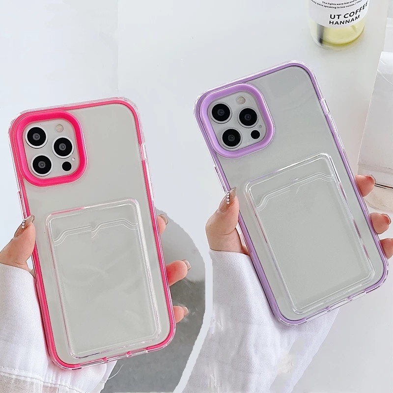 Ốp Điện Thoại Mềm Trong Suốt Chống Sốc Có Ngăn Đựng Thẻ Cho iPhone 14 11 12 Pro Max X XS Max XR 7 8 Plus