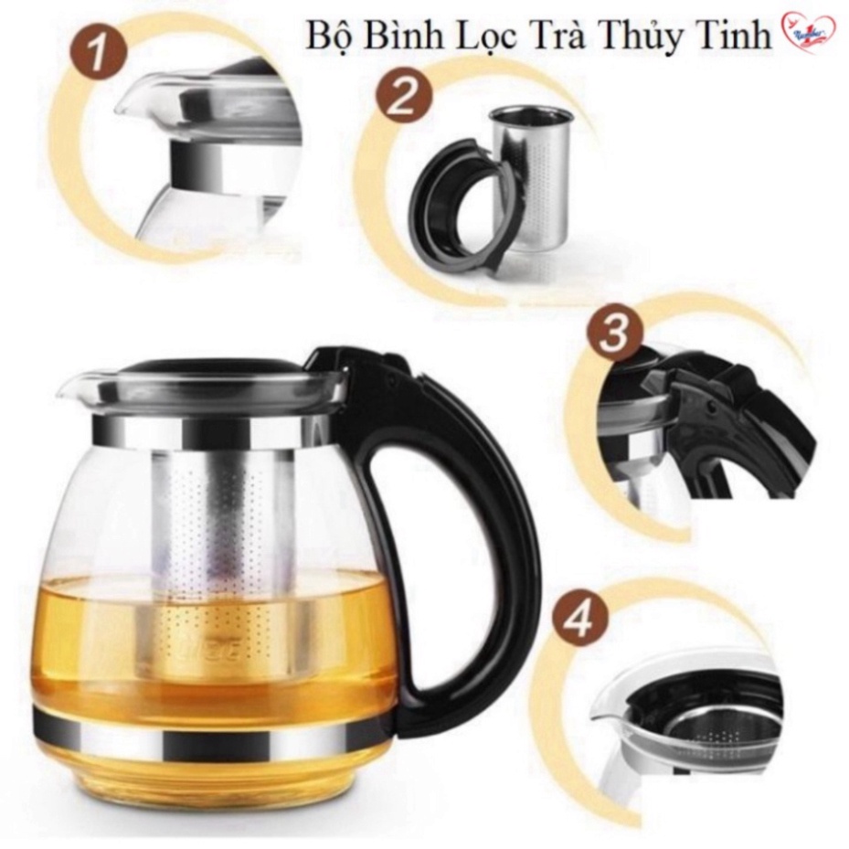 bộ ấm pha trà thủy tinh dung tích 1l có lõi lọc kèm 4 ly thủy tinh