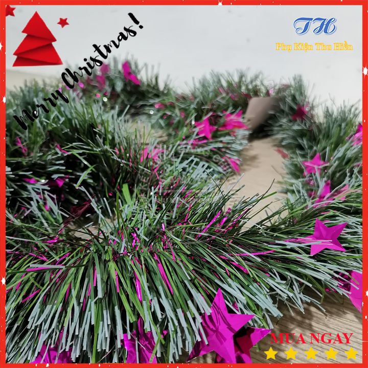 Dây Chồn Trang Trí Cây Thông Noel Xanh Đầu Trắng Có Ngôi Sao