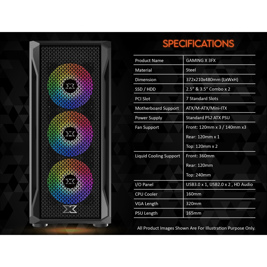 Vỏ Case Xigmatek Gaming X 3FX - KÈM 03 FAN XIGMATEK X20ARGB - Nút chỉnh Led - Đồng bộ Main - New - Chính Hãng Mai Hoàng