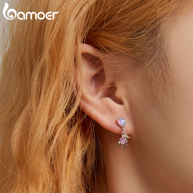 Bông tai BAMOER SCE1384 Bạc 925 hình gấu thời trang cho nữ