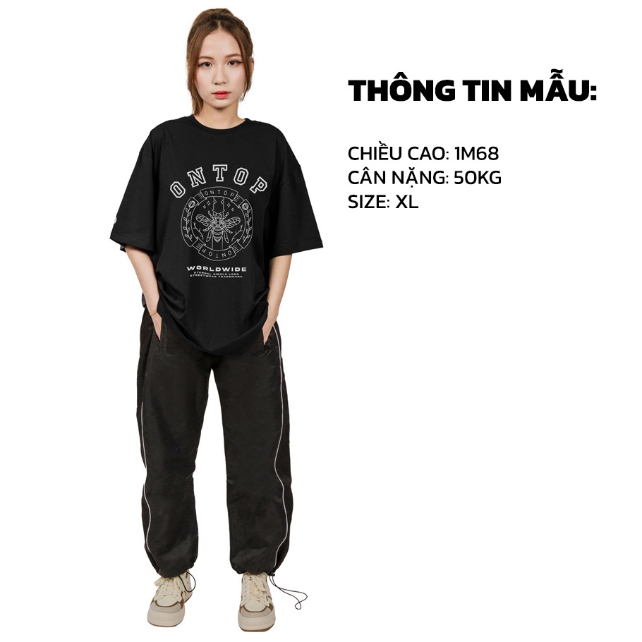 Áo thun tay lỡ form rộng nam nữ màu đen local brand ONTOP - Eternal Circle