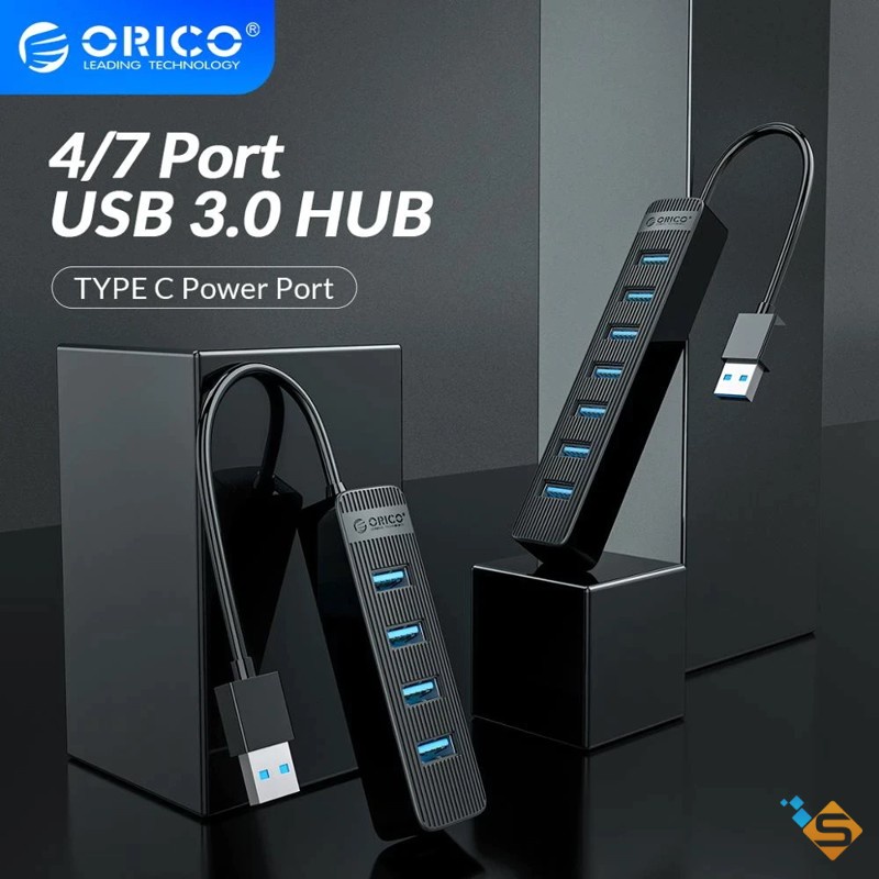 Bộ chia HUB ORICO TWU3 7 và 4 Cổng USB 3 0 Với Cổng Nguồn Type C - Bảo Hành Chính Hãng 12 Tháng