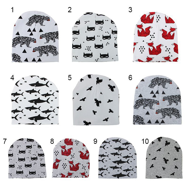 Nón cotton phối nhiều kiểu họa tiết đáng yêu cho bé từ 0-3 tuổi