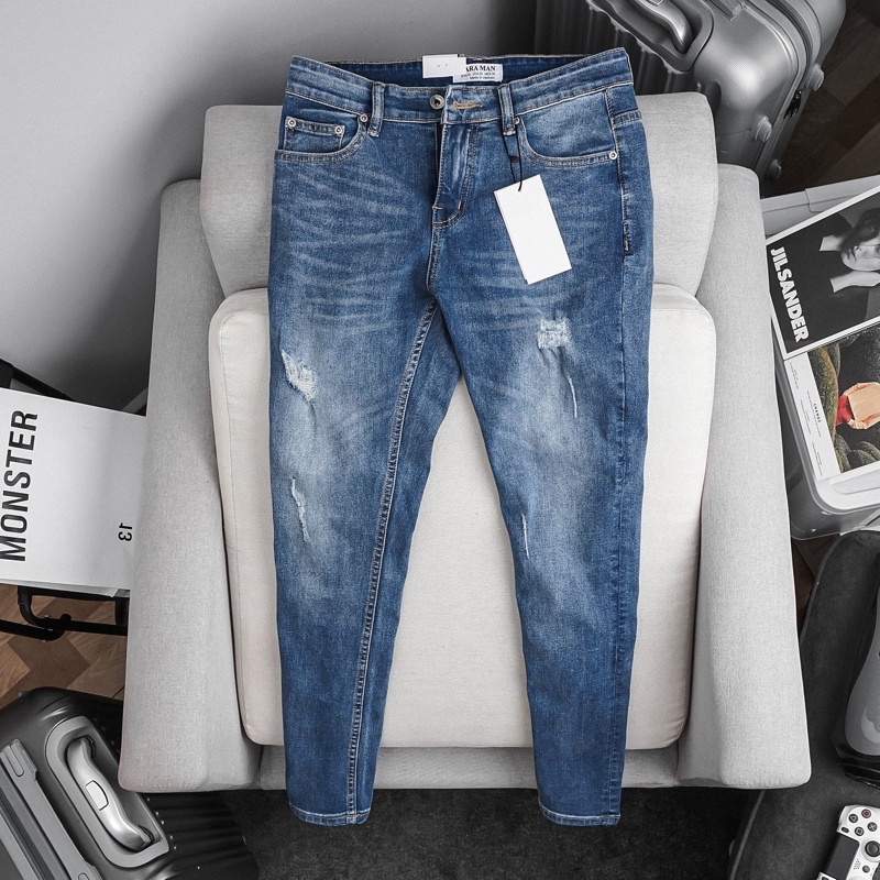 Quần jean nam rách gối slimfit ôm dáng co giãn hàng vnxk cao cấp