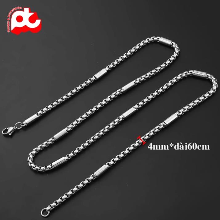 Dây chuyền nam titan cao cấp thời trang đẹp kiểu bọc khoanh chạm họa tiết tròn PT JEWELRY kích cỡ 4mm PTDCNA162
