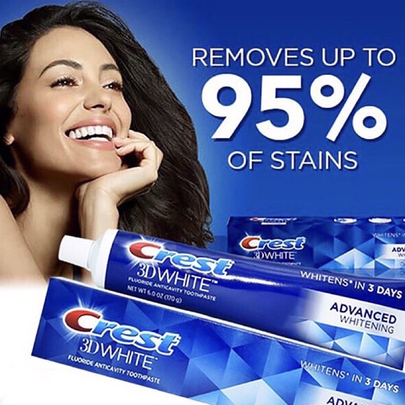 Kem đánh răng siêu trắng sạch mảng ố Crest 3D White Advanced Triple Whitening 158g Mỹ