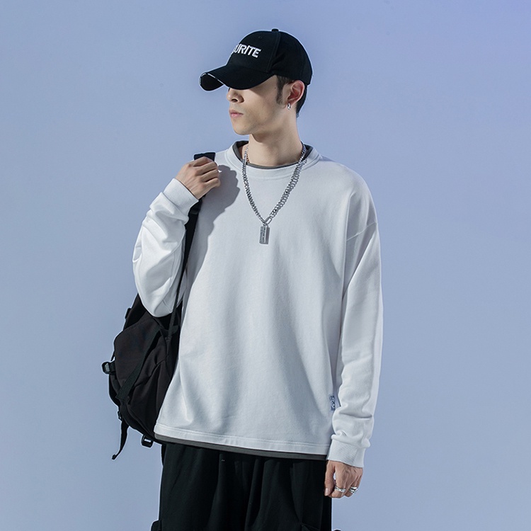 Áo Sweater Trơn Nam Nữ Unisex -Rew2021- Áo Thun Dài Tay Chất Nỉ Đanh Mịn -Kiểu Layer Basic- 2 Màu Xanh Dương,Trắng