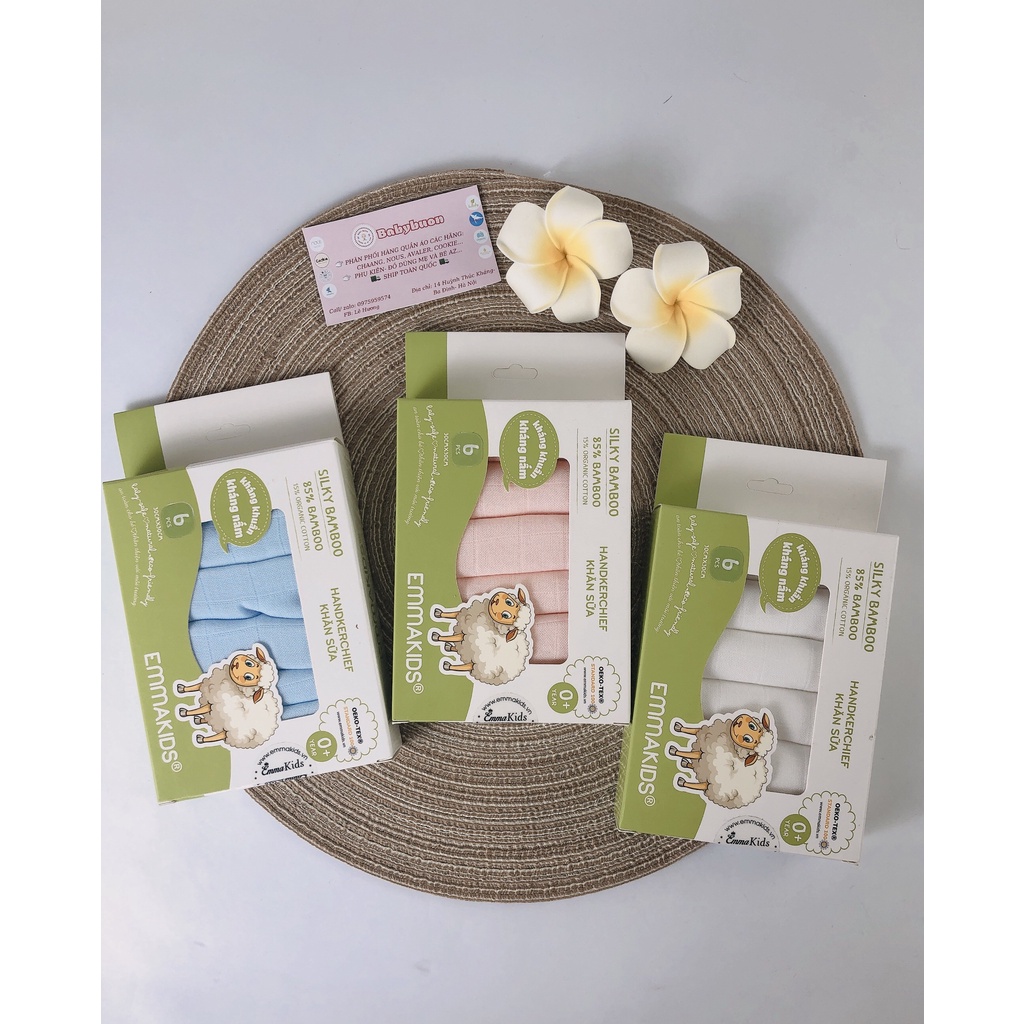 Khăn Sữa Sợi Tre Cao Cấp Emma Kids KT 30 x 30cm Hộp 6 Chiếc Mềm Mịn Babibu - KS6E
