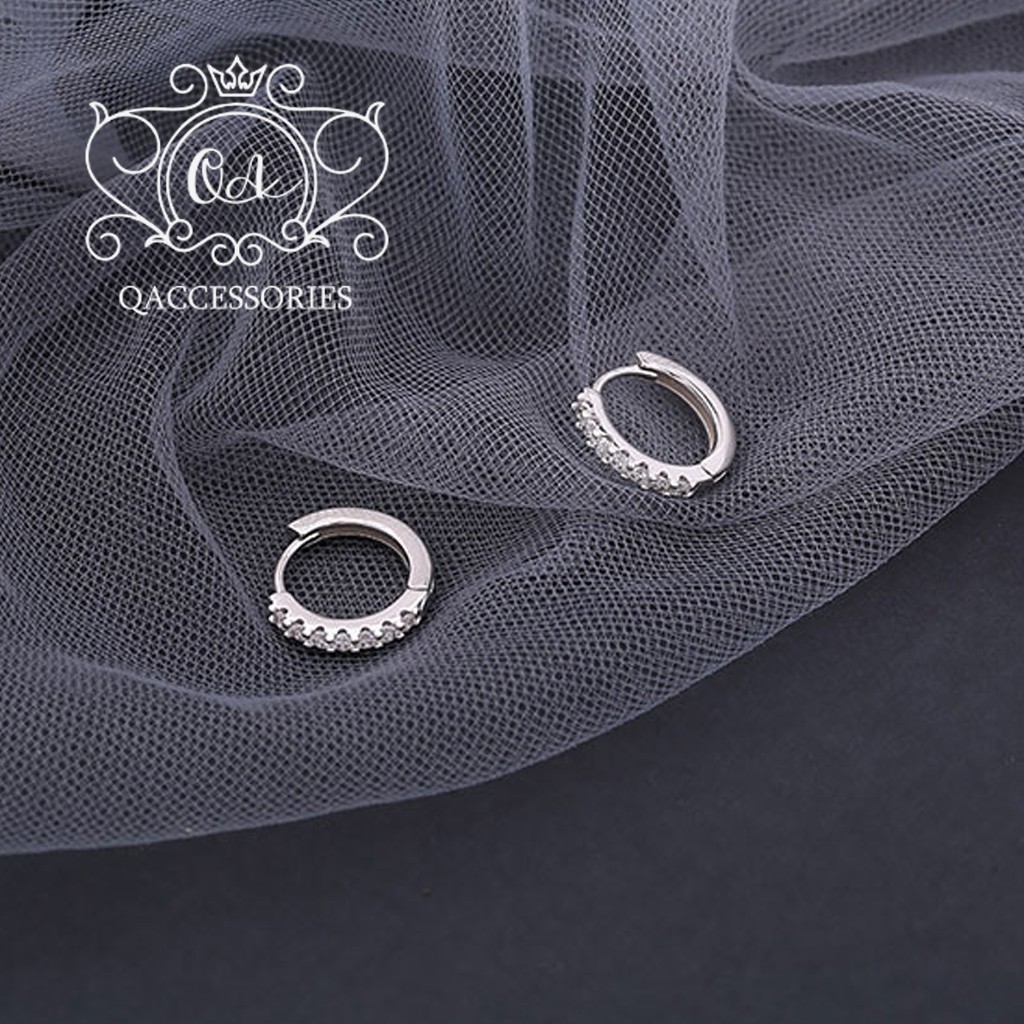 Khuyên tai bạc tròn khảm đá bông tai hoop chốt lẫy đen trắng S925 CIRCLE Silver Earrings QA SILVER - KÈM ẢNH THẬT