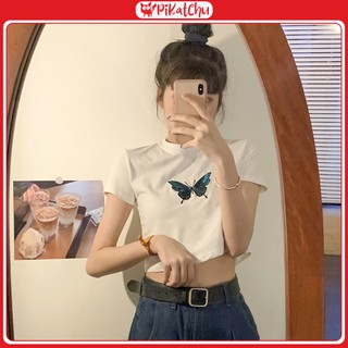 Áo croptop nữ 1hitshop Pikachu hình bươm bướm