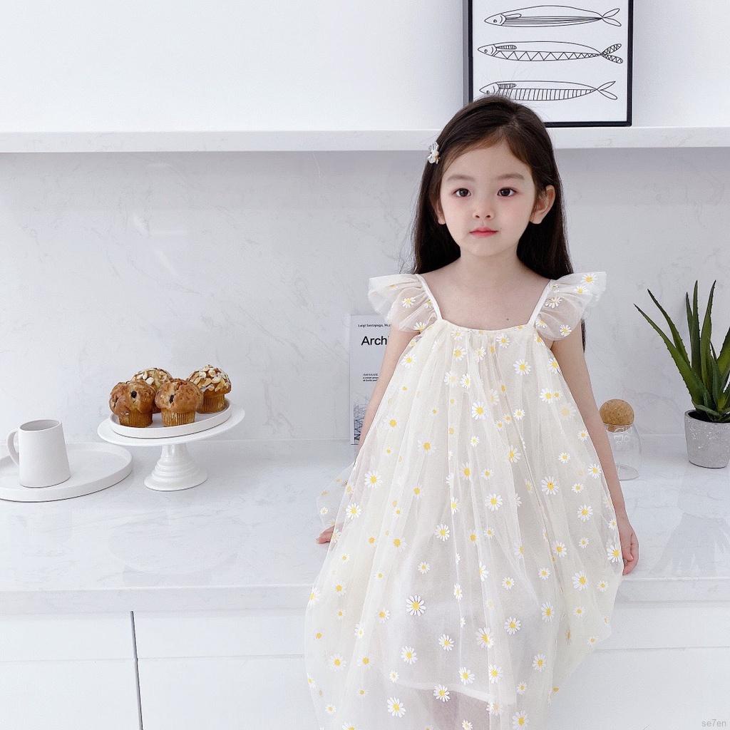 Bobora Đầm Công Chúa Không Tay Phối Lưới In Họa Tiết Hoa Cúc Thời Trang Mùa Hè Hàn Quốc Cho Bé Gái