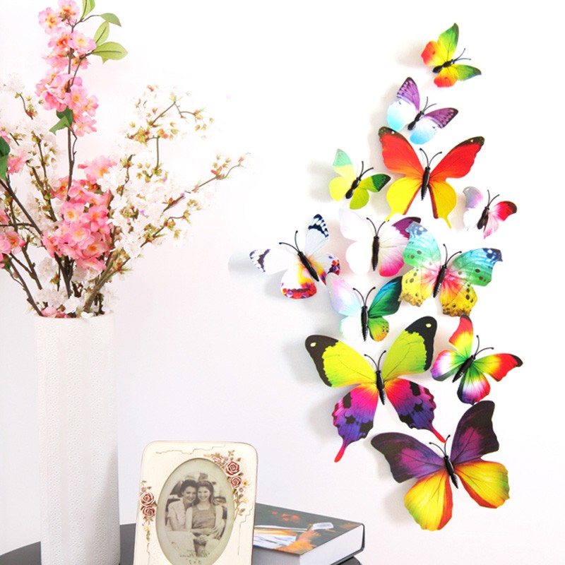 Set 12 con bướm nam châm 3D dán tường trang trí
