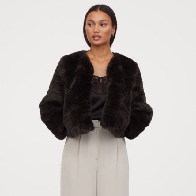 H&M Đức - Áo lông sale auth new tag cao cấp chính hãng nâu đen có nút cài dáng lửng
