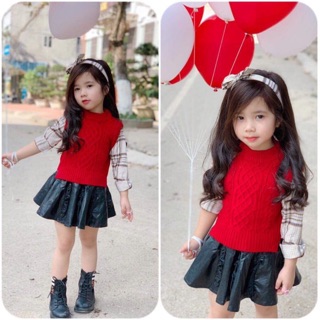 Áo len vặn thừng tay phối sơ mi