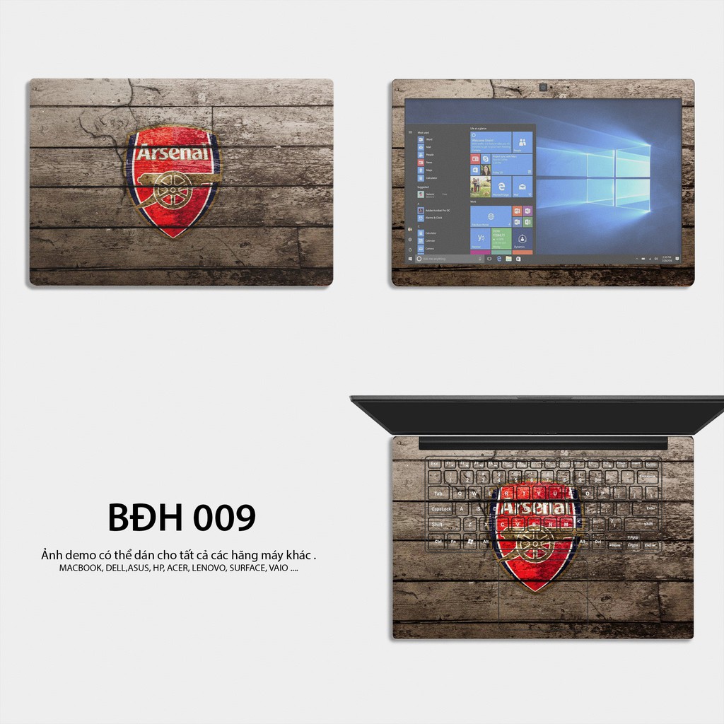 Bộ skin dán laptop mẫu Logo Arsenal / Có mẫu decal dán cho tất cả các hãng máy tính