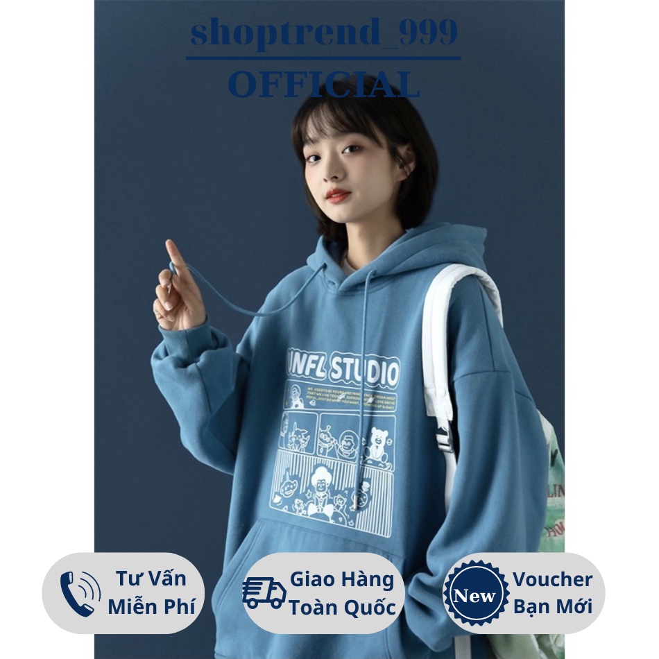 Áo Khoác Hoodie Nỉ Cute Nam Nữ Mặc Đẹp Form Rộng Tay Bồng Có Mũ Chất Dày 2 Màu Đen Xanh Ulzzang Hàn Quốc Giá Rẻ