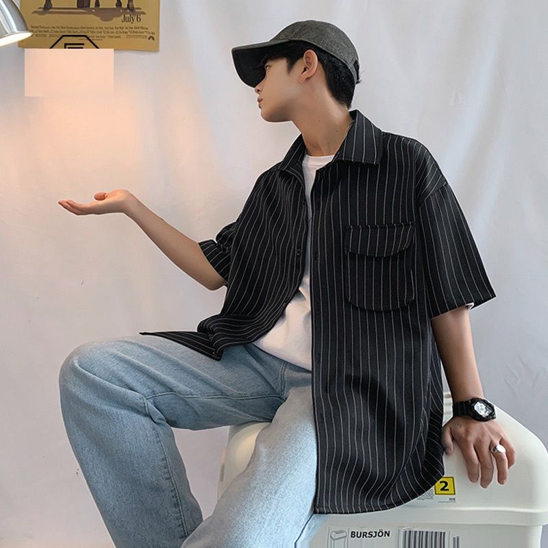 Áo Sơ Mi Nam Ngắn Tay Họa Tiết Sọc Dọc Thời Trang