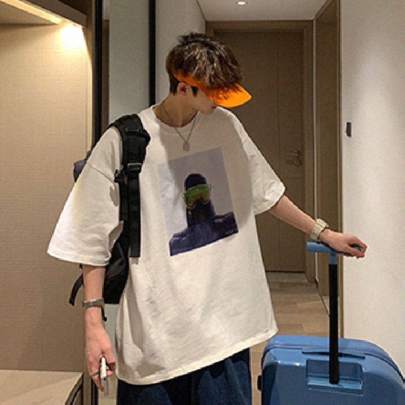 Áo Thun Dáng Rộng In Họa Tiết Hoạt Hình Phong Cách Hip Hop Đường Phố Hàn Quốc Thời Trang Mùa Hè Cho Nam