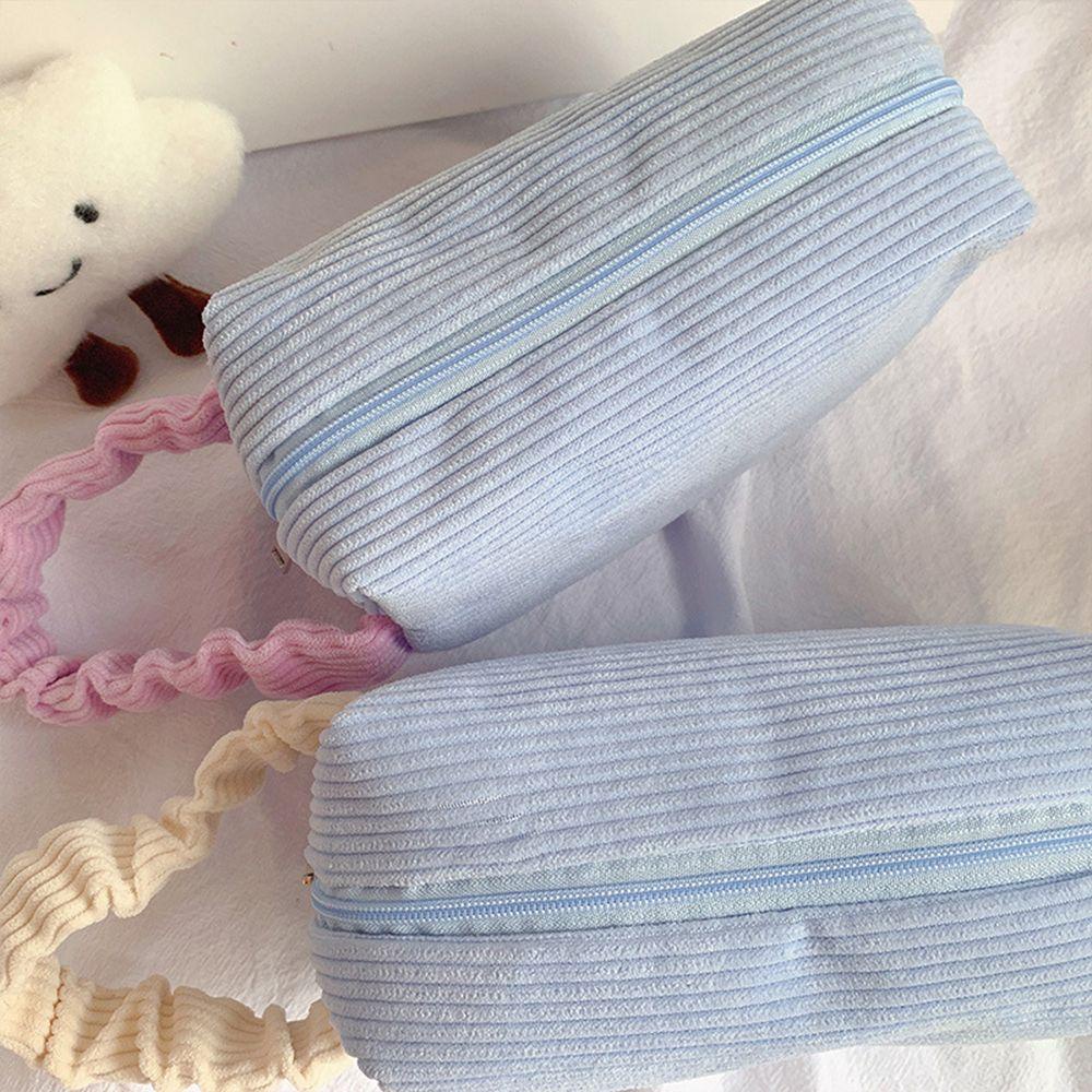 OCEANMAP 1 Túi Đựng Đồ Trang Điểm Bằng Nhung Kẻ Cỡ Lớn Họa Tiết Hoạt Hình Ốp