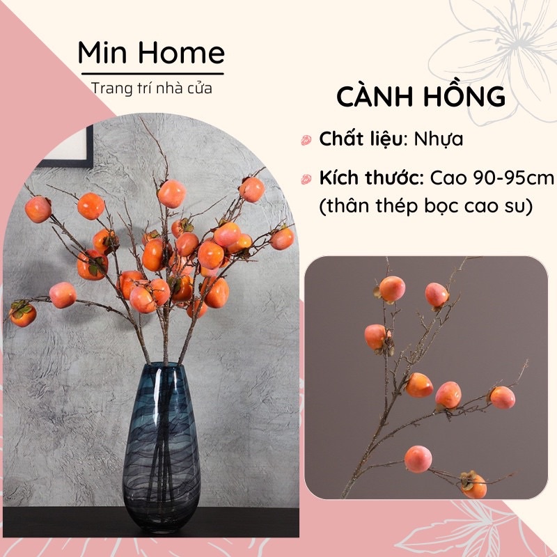 Cành Hồng Mốc Quả To Thân Dài Hàng Cao Cấp 1 Cành 8 Quả Dùng Trang Trí Nhà Cửa Để Bàn Decor Phòng Min Home