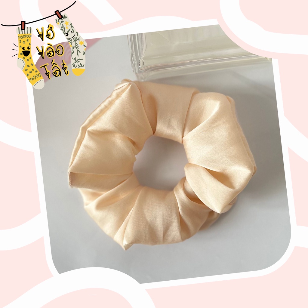 Buộc tóc scrunchies vải nhún mềm phồng màu trơn