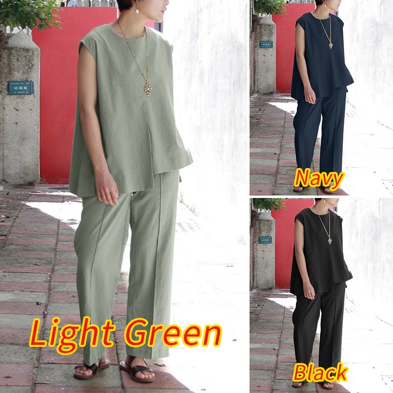 Set đồ ZANZEA gồm áo thun sát nách và quần dài phong cách trẻ trung thanh lịch dành cho nữ