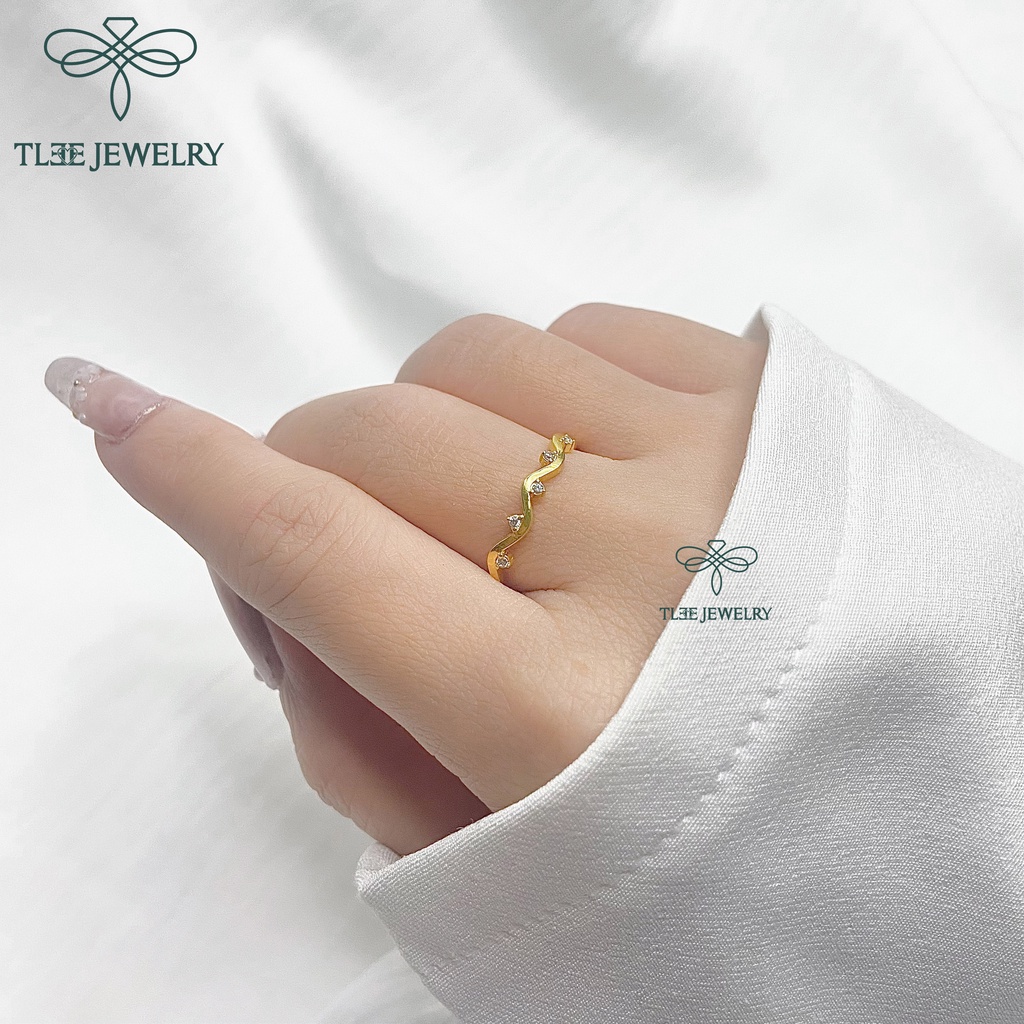 Nhẫn bạc nữ TLEE mặt sóng đính đá mạ vàng 14k cao cấp TleeJewelry A0127