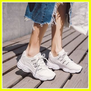 Giày nữ thể thao trắng Ulzzang độn đế 3 phân| Giày thể thao nữ cá tính