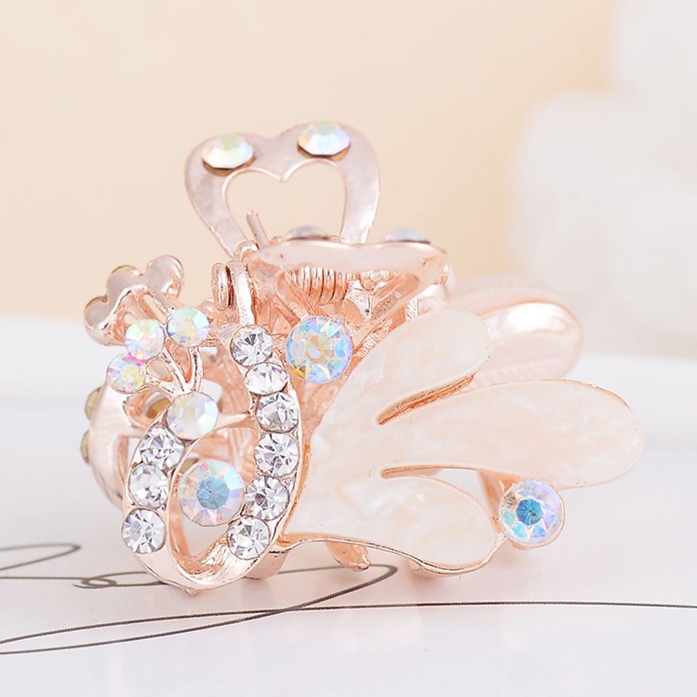 Kẹp tóc kim loại hình đuôi công đính đá lấp lánh phong cách Hàn Quốc