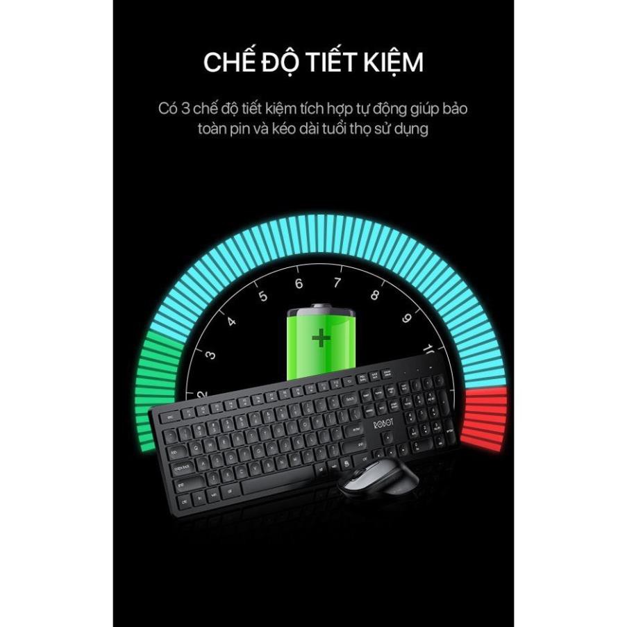 Combo Bàn Phím Cơ Và Chuột Quang Không Dây ROBOT KM4000 Chuột Tĩnh Âm kết nối không dây 20 mét độ phân giải 1600DPI