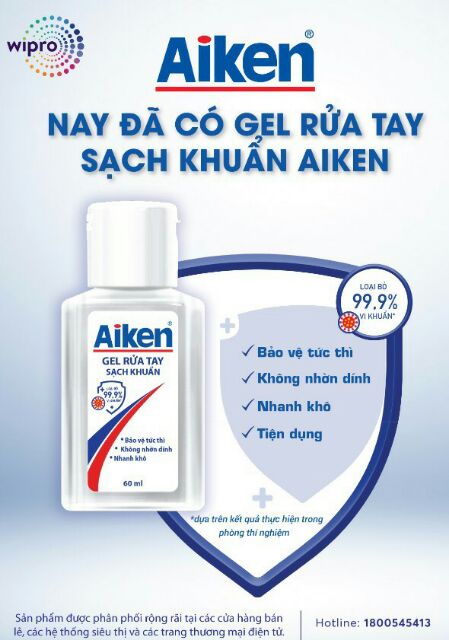 Gel rửa tay khô diệt khuẩn 99% Aiken bỏ túi 60ml | BigBuy360 - bigbuy360.vn