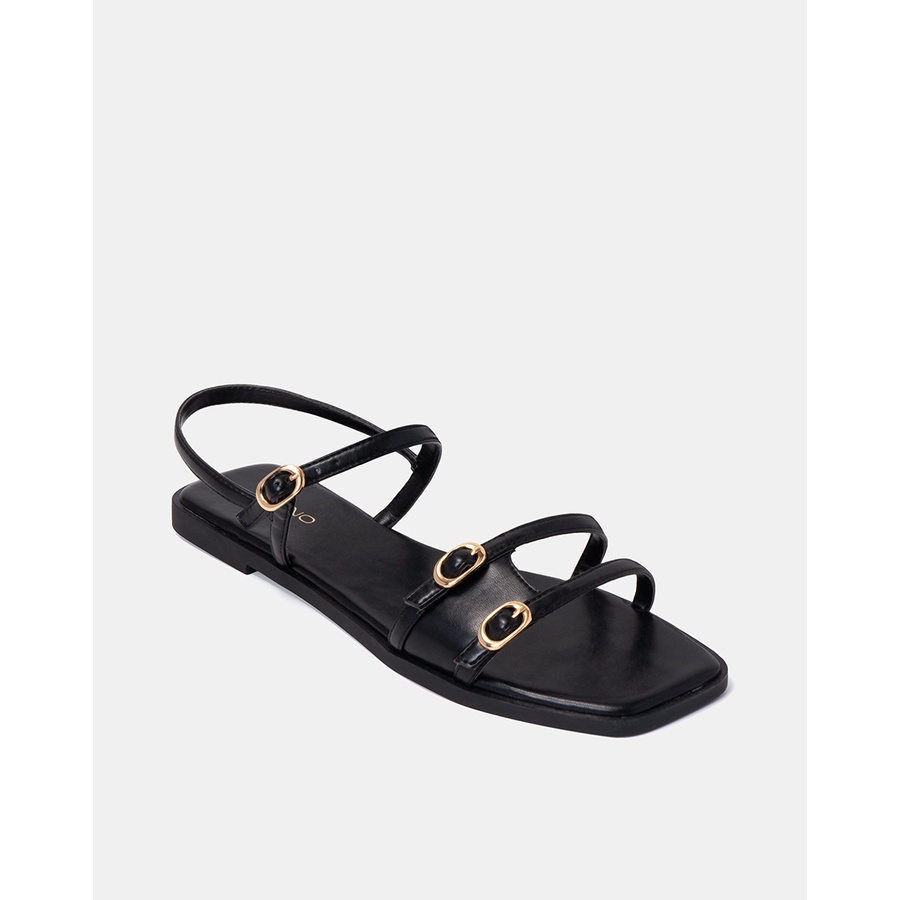Giày Sandal 1cm Nữ Thời Trang JUNO Mũi Vuông Quai Ngang Cut Out SD01115