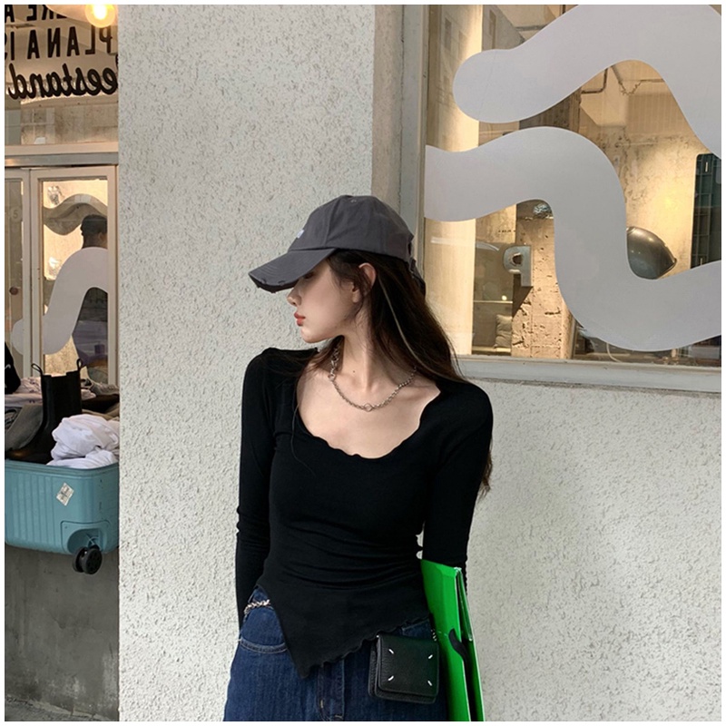 Áo thun tay dài dáng ôm thời trang Hàn Quốc cho nữ