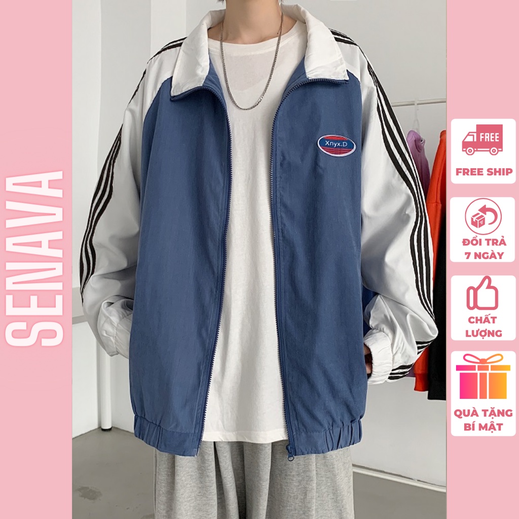 Áo khoác dù nữ nam PENTAQ bomber, Áo khoác gió Jacket 3 sọc form rộng SENAVA AK30