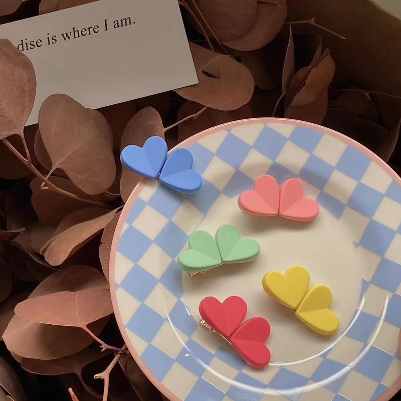 Kẹp Tóc Mỏ Vịt Nhiều Màu Sắc Họa Tiết Trái Tim Đơn Giản Dễ Thương Cho Nữ